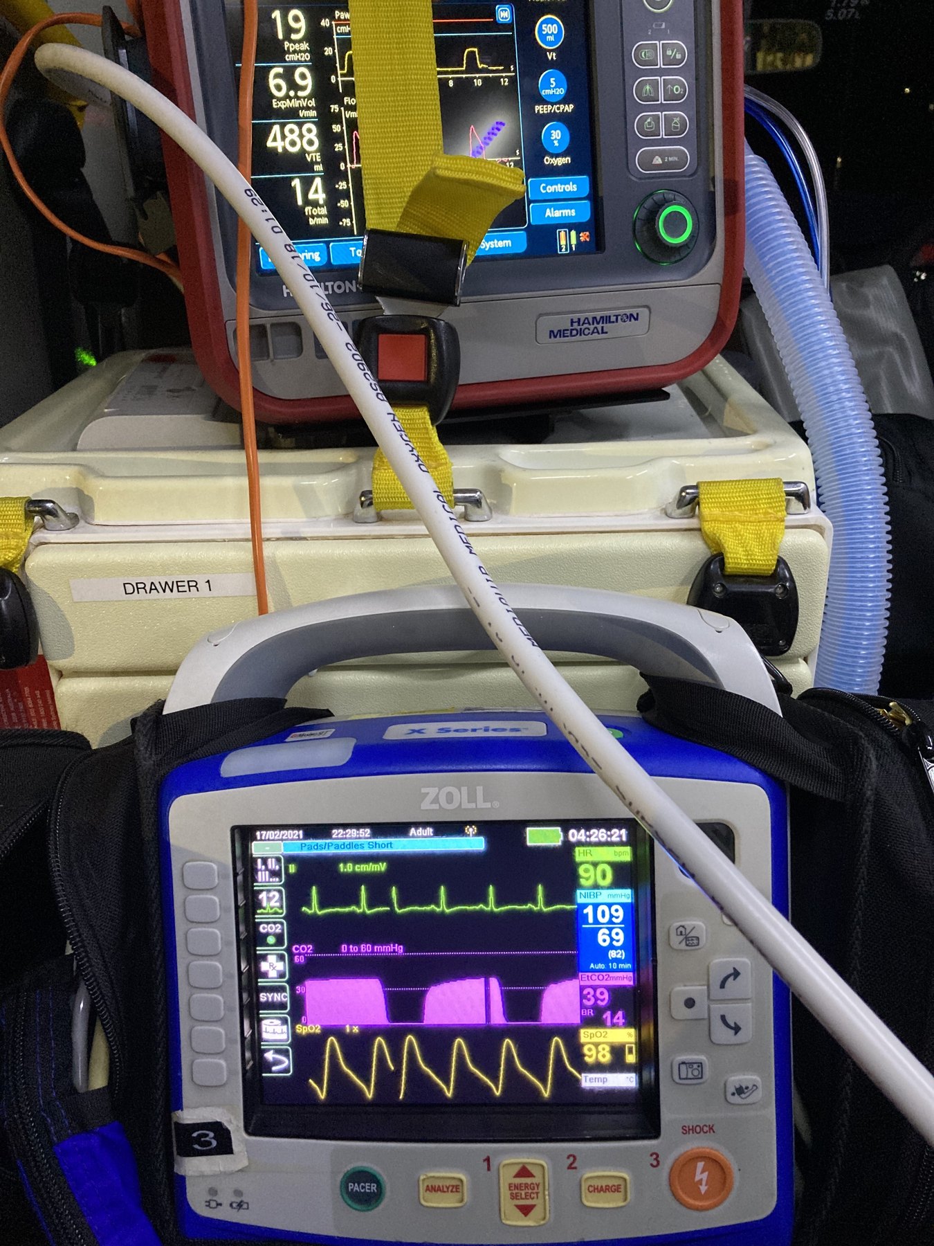 Defibrillator monitor in an ambulance setting